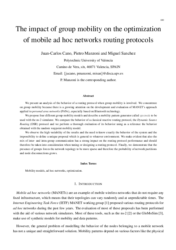 (PDF) The impact of group mobility on the optimization of mobile ad hoc ...