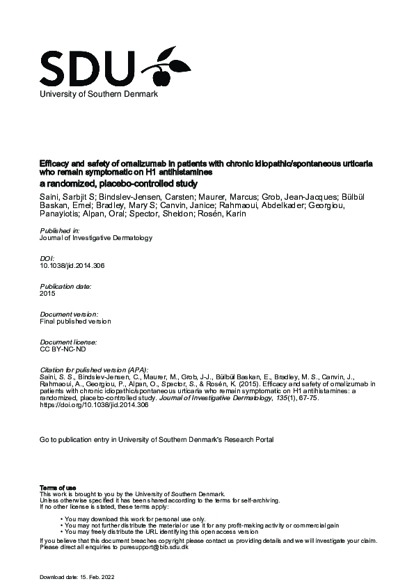 (PDF) Efficacy and safety of omalizumab in patients with chronic ...