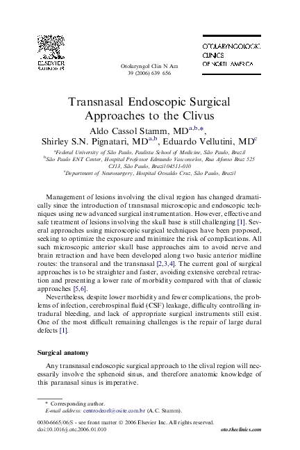 (PDF) Transnasal Endoscopic Surgical Approaches to the Clivus