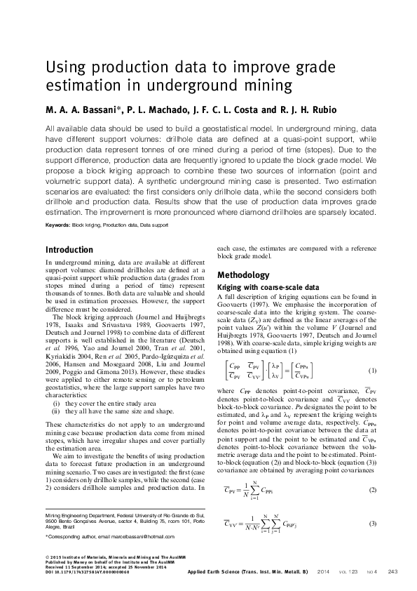 (PDF) Using production data to improve grade estimation in underground ...