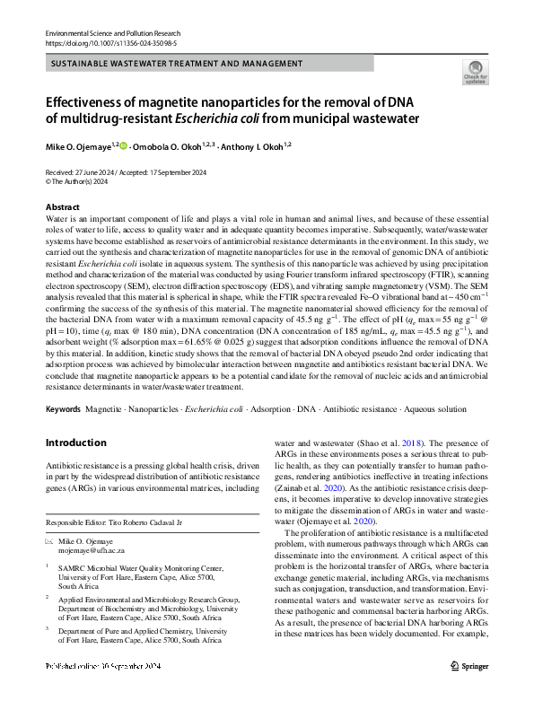 (PDF) Effectiveness of magnetite nanoparticles for the removal of DNA ...
