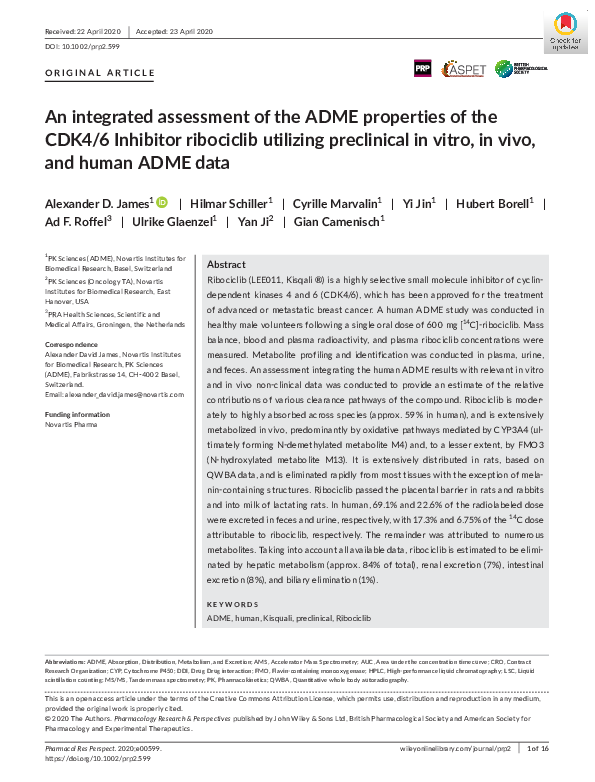 (PDF) An integrated assessment of the ADME properties of the CDK4/6 ...