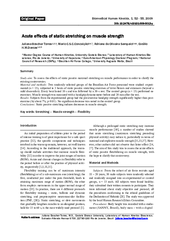 (PDF) Acute effects of static stretching on muscle strength