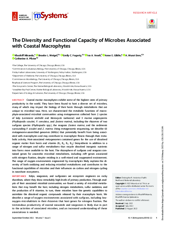 (PDF) The Diversity and Functional Capacity of Microbes Associated with ...