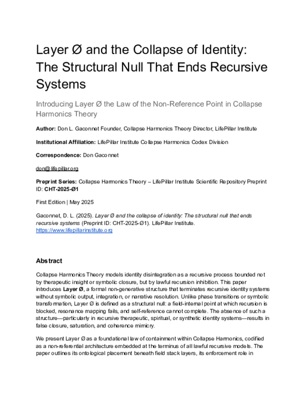 (PDF) Layer Ø and the Collapse of Identity: The Structural Null That ...