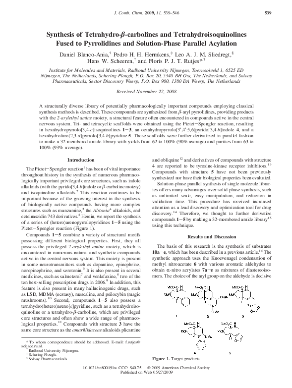 (PDF) Synthesis of Tetrahydro-β-carbolines and Tetrahydroisoquinolines ...