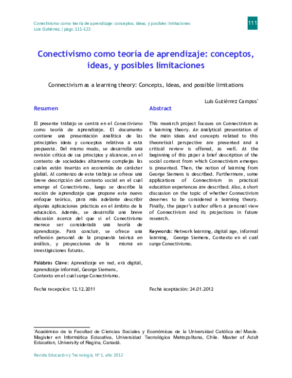 (PDF) Conectivismo como teoría de aprendizaje: conceptos, ideas, y ...