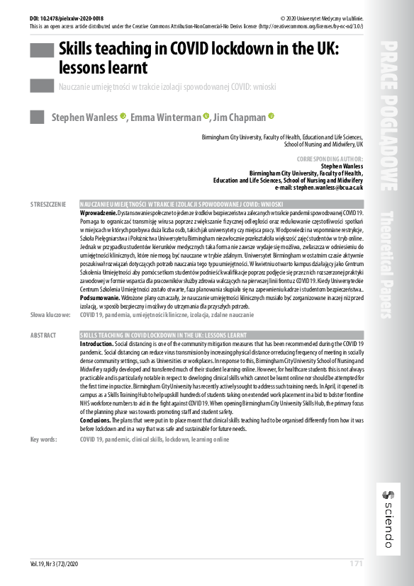 (PDF) Skills teaching in COVID lockdown in the UK: lessons learnt
