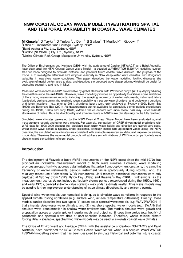 (PDF) NSW coastal ocean wave model: investigating spatial and temporal ...
