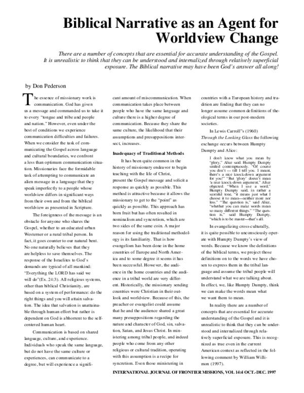 (PDF) Biblical Narrative as an Agent for Worldview Change There are a ...