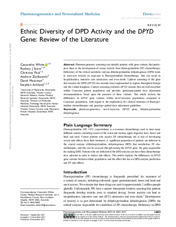 (PDF) Ethnic Diversity of DPD Activity and the DPYD Gene: Review of the ...