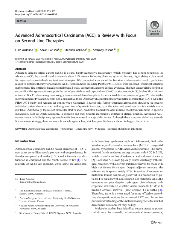 (PDF) Advanced Adrenocortical Carcinoma (ACC): a Review with Focus on ...