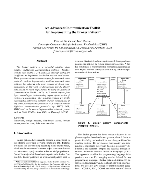 (PDF) An Advanced Communication Toolkit for implementing the Broker pattern