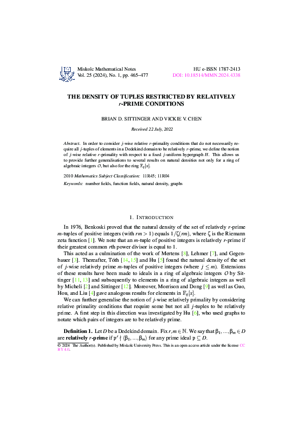 (PDF) The density of tuples restricted by relatively r -prime conditions