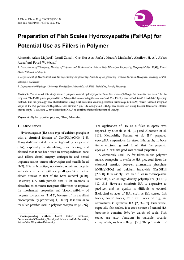 (PDF) Preparation of Fish Scales Hydroxyapatite (FsHAp) for Potential ...