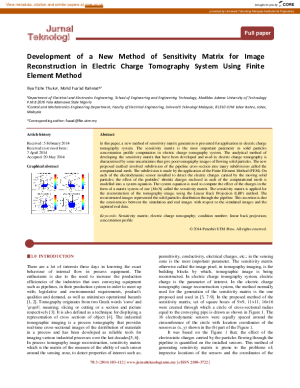 (PDF) Development of a New Method of Sensitivity Matrix for Image ...