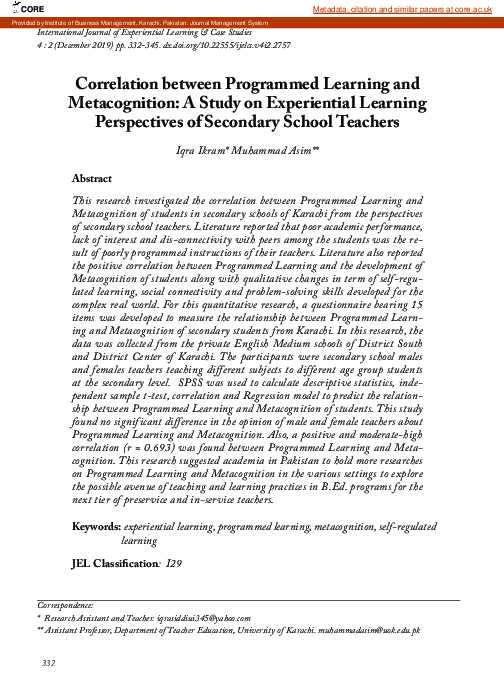 (PDF) Correlation between Programmed Learning and Metacognition: A ...