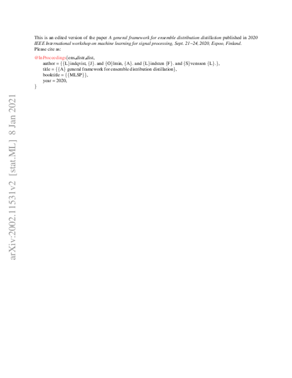 (PDF) A General Framework for Ensemble Distribution Distillation