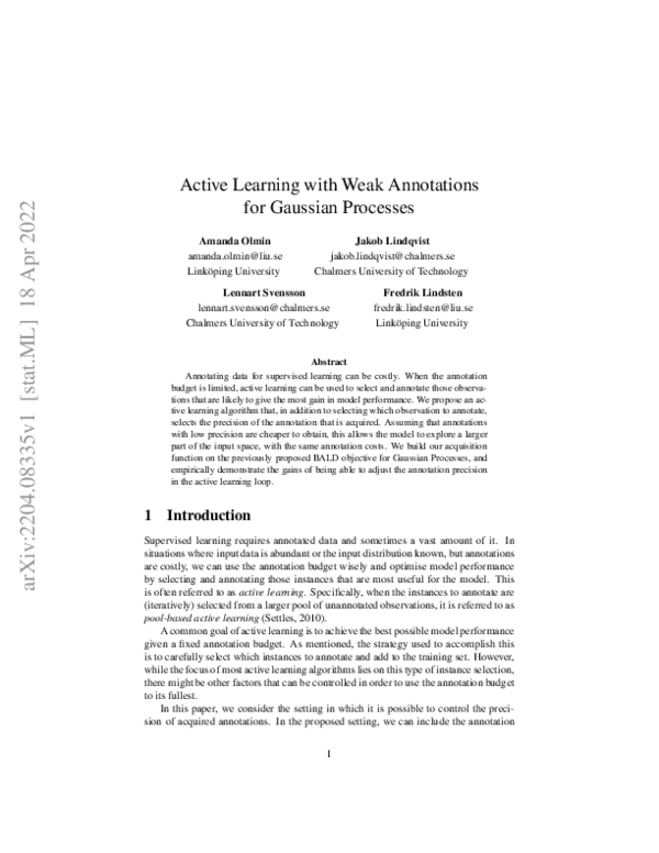 (PDF) Active Learning with Weak Supervision for Gaussian Processes