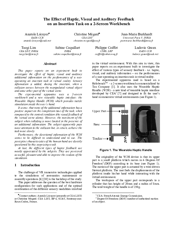 (PDF) The effect of haptic, visual and auditory feedback on an ...