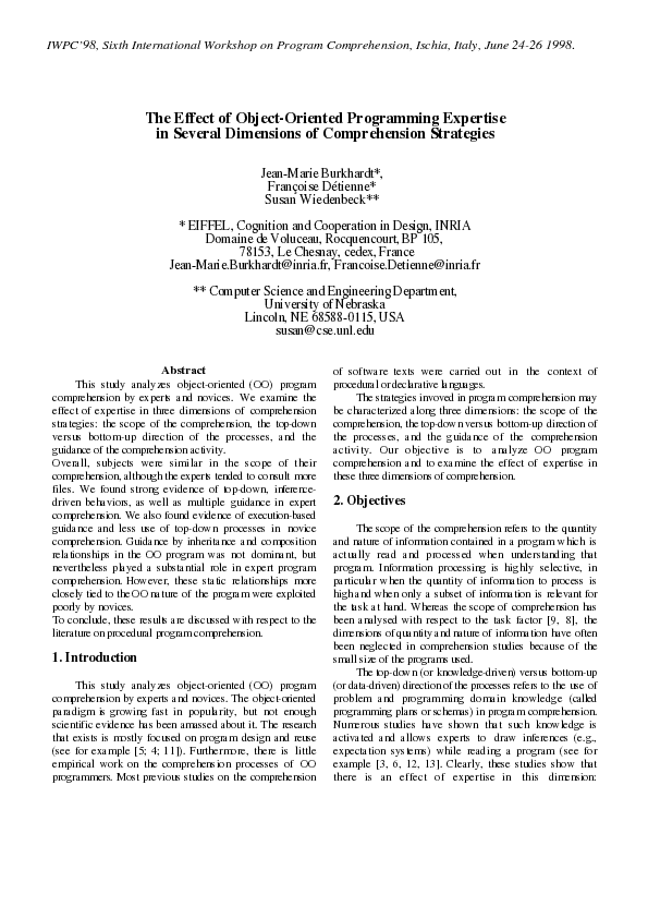 (PDF) The Effect of Object-Oriented Programming Expertise in Several ...