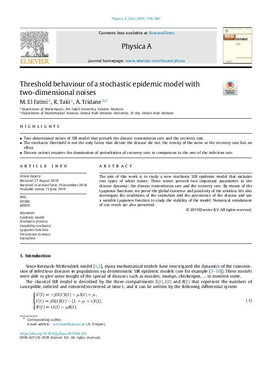 (PDF) Threshold behaviour of a stochastic epidemic model with two ...