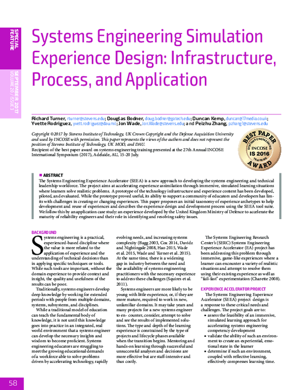 (PDF) Systems Engineering Simulation Experience Design: Infrastructure ...