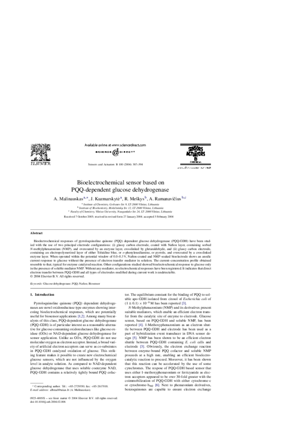 (PDF) Bioelectrochemical sensor based on PQQ-dependent glucose ...