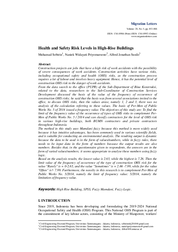 (PDF) Health and Safety Risk Levels in High-Rise Buildings