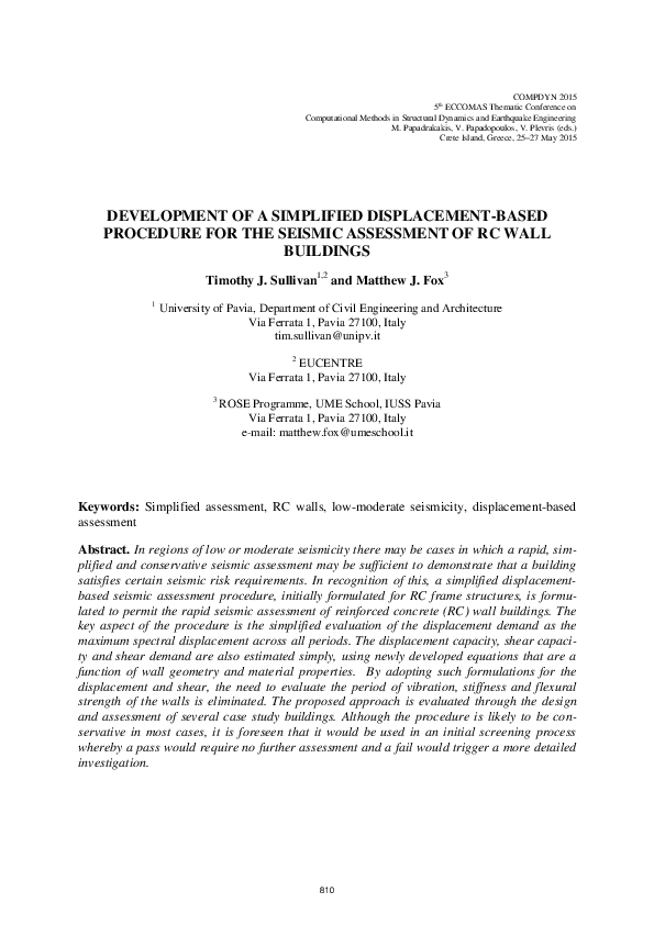 (PDF) Development of a Simplified Displacement-Based Procedure for the ...