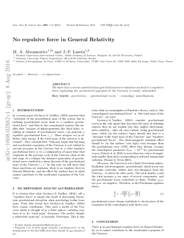 (PDF) No repulsive force in General Relativity