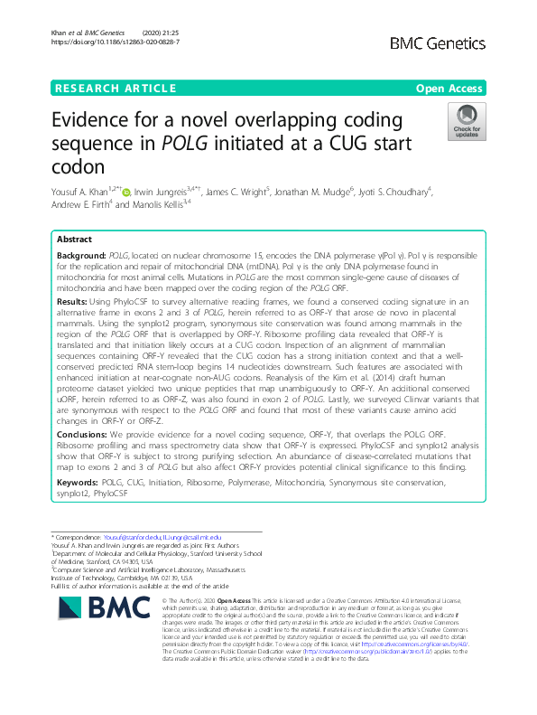 (PDF) Evidence for a novel overlapping coding sequence in POLG ...