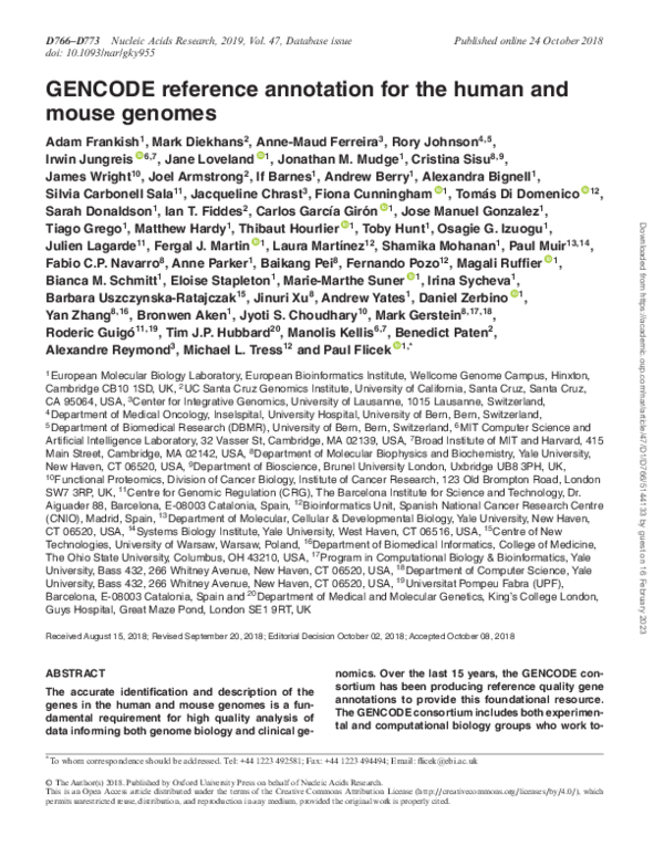 (PDF) GENCODE reference annotation for the human and mouse genomes
