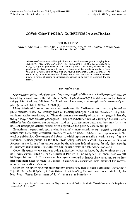 (PDF) Government policy guidelines in Australia