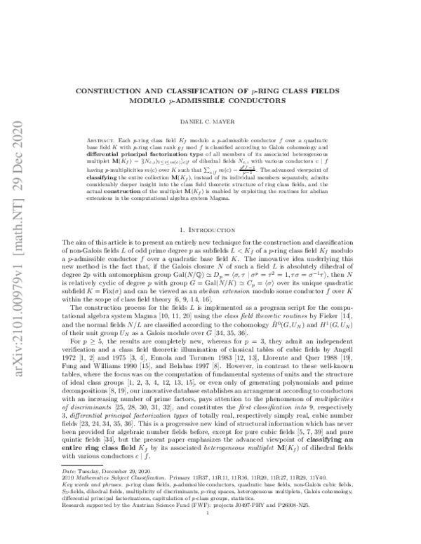 (PDF) Construction and classification of \(p\)-ring class fields modulo ...