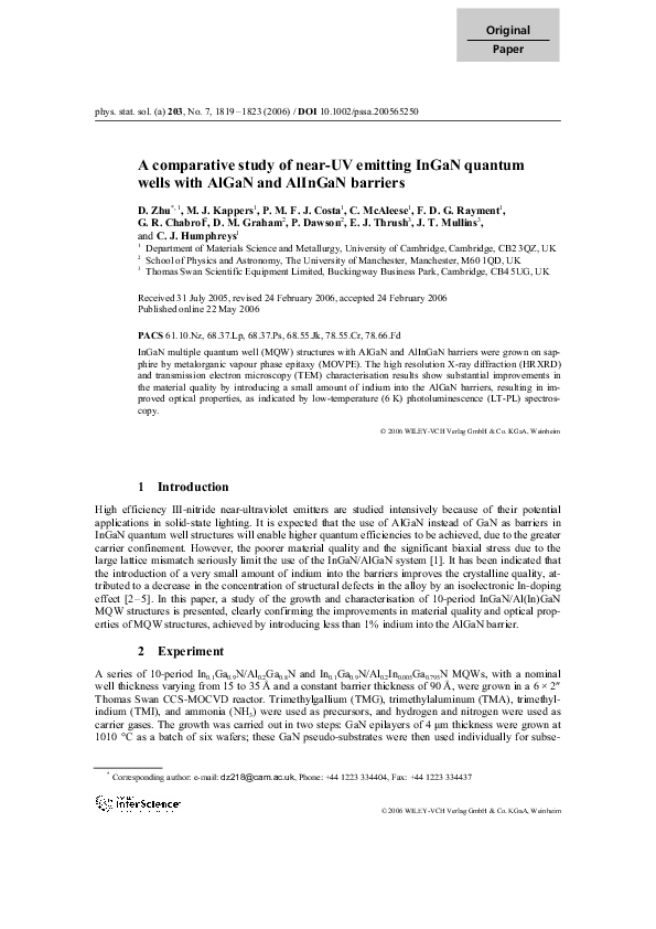 (PDF) A comparative study of near-UV emitting InGaN quantum wells with ...