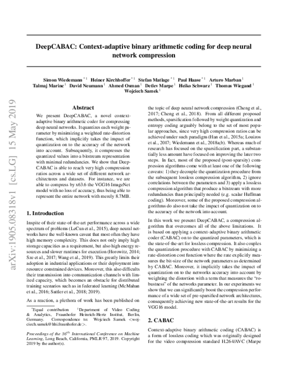 (PDF) DeepCABAC: Context-adaptive binary arithmetic coding for deep ...