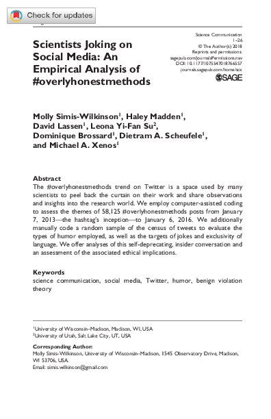 (PDF) Scientists Joking on Social Media: An Empirical Analysis of # ...
