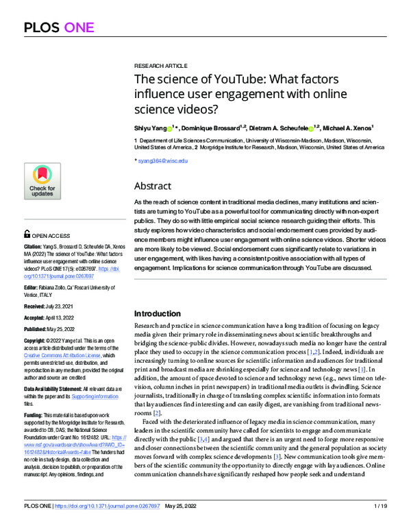 (PDF) The science of YouTube: What factors influence user engagement ...