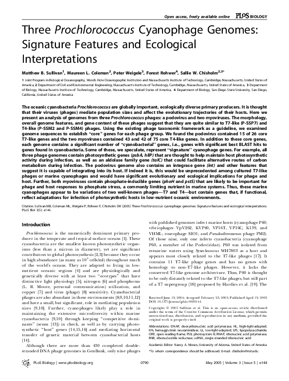 (PDF) Three Prochlorococcus Cyanophage Genomes: Signature Features and ...