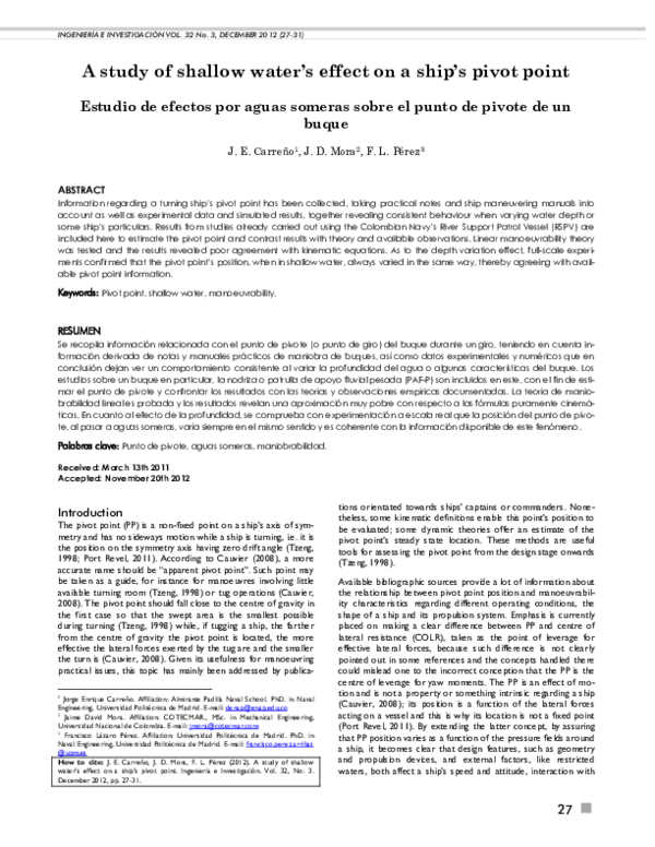(PDF) A study of shallow water's effect on a ship's pivot point