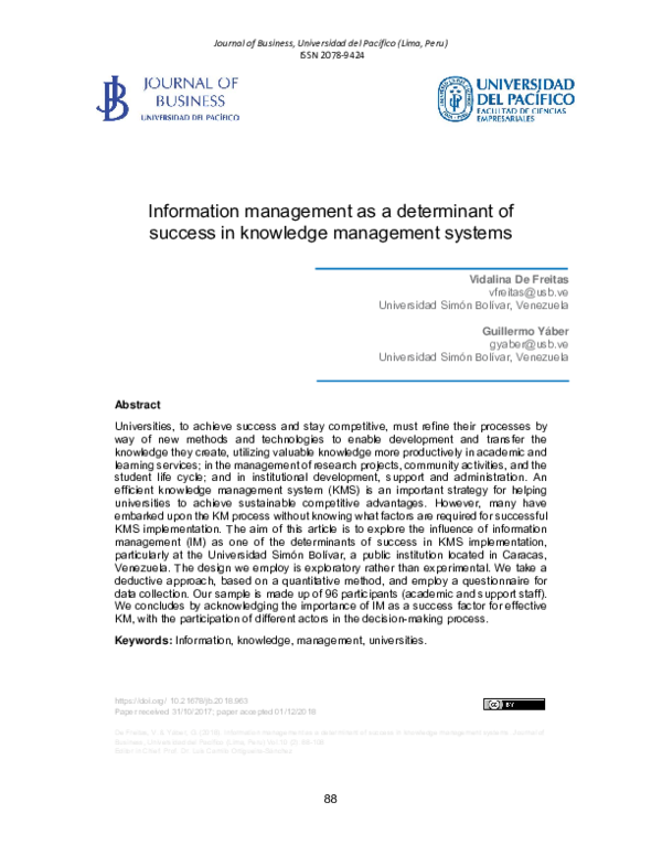 (PDF) Information management as a determinant of success in knowledge ...