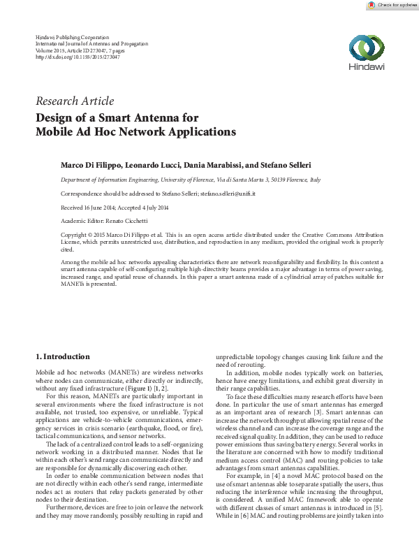 (PDF) Design of a Smart Antenna for Mobile Ad Hoc Network Applications