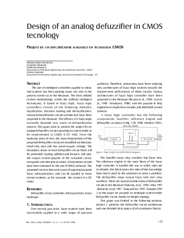 (PDF) Design of an analog defuzzifier in CMOS technology