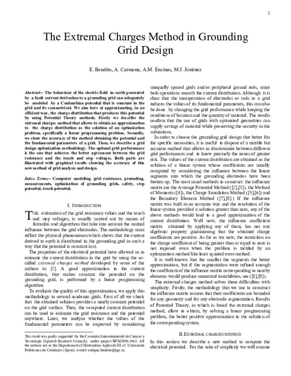 (PDF) The Extremal Charges Method in Grounding Grid Design