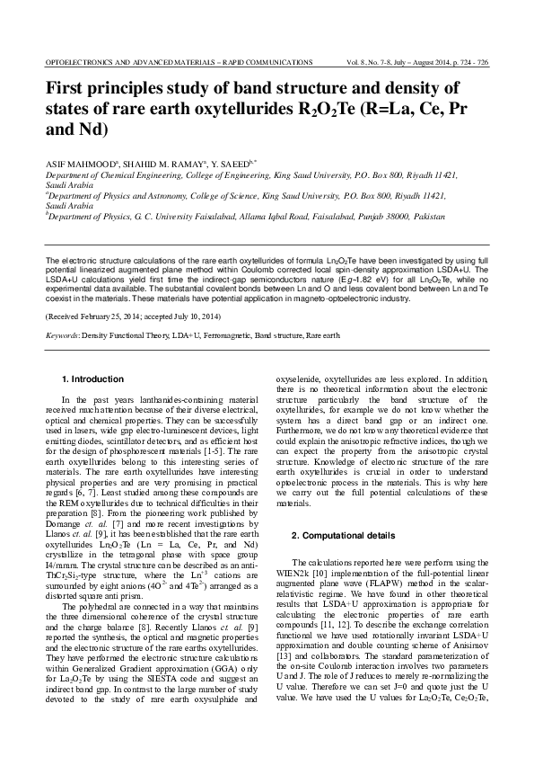 (PDF) First principles study of band structure and density of states of ...