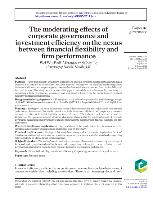 (PDF) The moderating effects of corporate governance and investment ...
