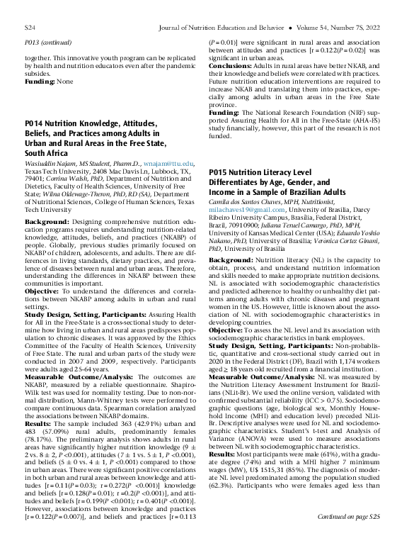 (PDF) P014 Nutrition Knowledge, Attitudes, Beliefs, and Practices among ...
