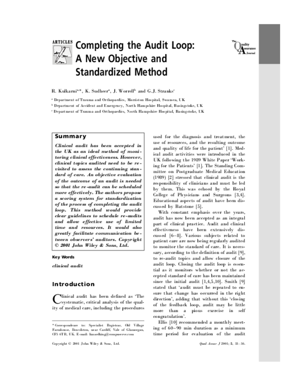 (PDF) Completing the audit loop: a new objective and standardized method