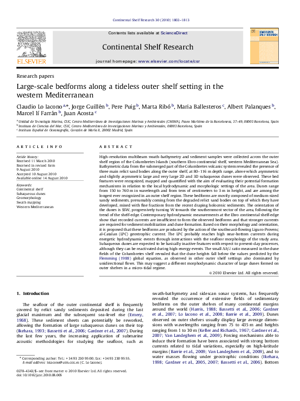 (PDF) Large-scale bedforms along a tideless outer shelf setting in the ...